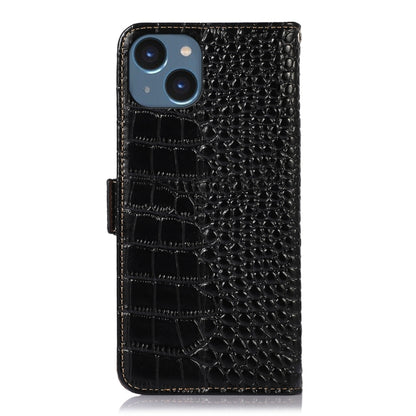 For iPhone 15 Crocodile Top Layer Cowhide Leather Phone Case(Black) - iPhone 15 Cases by buy2fix | Online Shopping UK | buy2fix