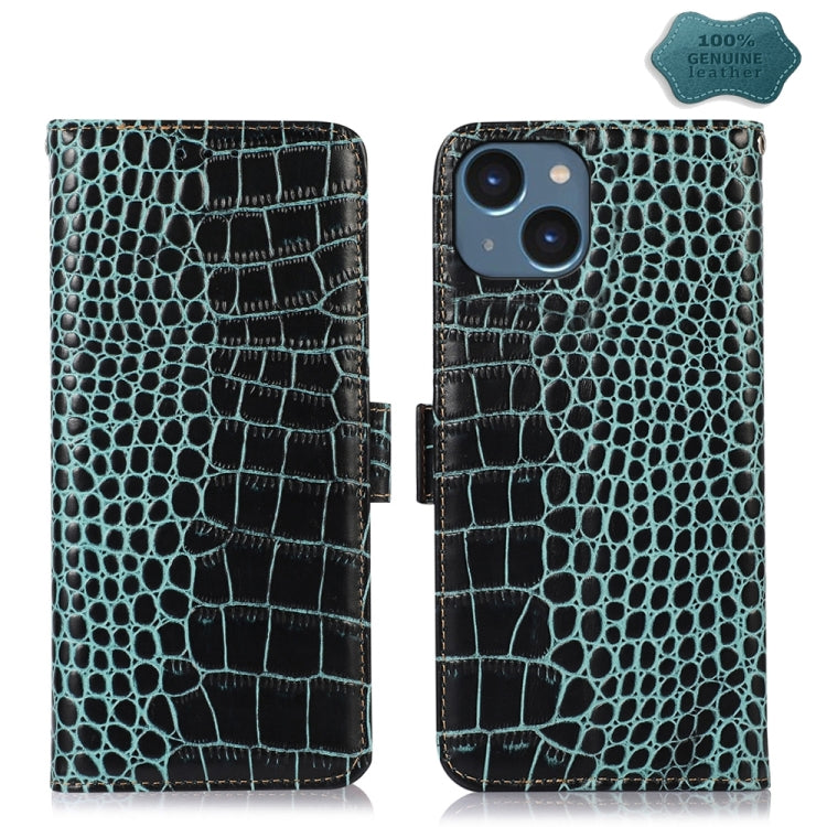 For iPhone 15 Crocodile Top Layer Cowhide Leather Phone Case(Green) - iPhone 15 Cases by buy2fix | Online Shopping UK | buy2fix