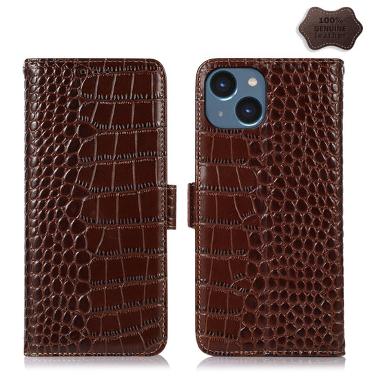 For iPhone 15 Crocodile Top Layer Cowhide Leather Phone Case(Brown)