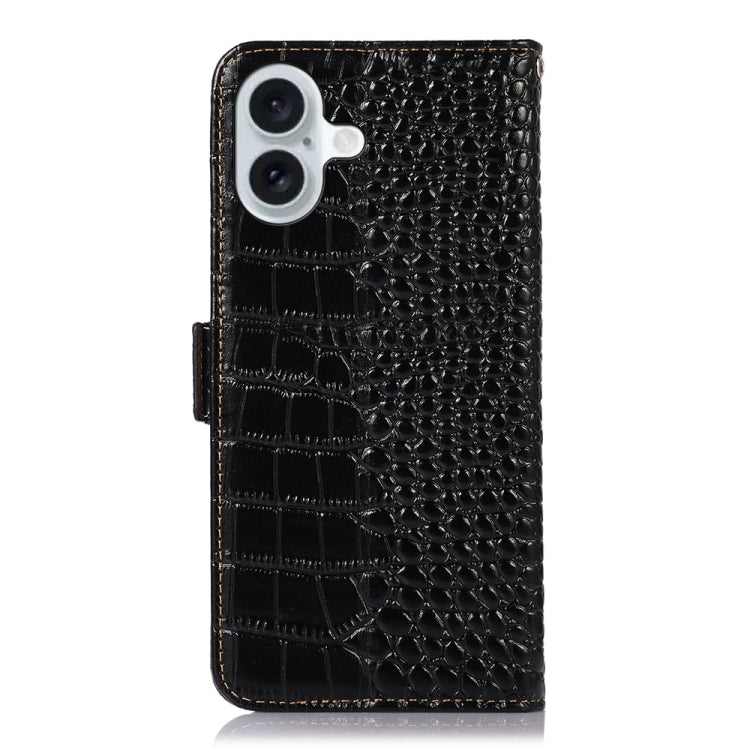 For iPhone 16 Plus Crocodile Top Layer Cowhide Leather Phone Case(Black) - iPhone 16 Plus Cases by buy2fix | Online Shopping UK | buy2fix