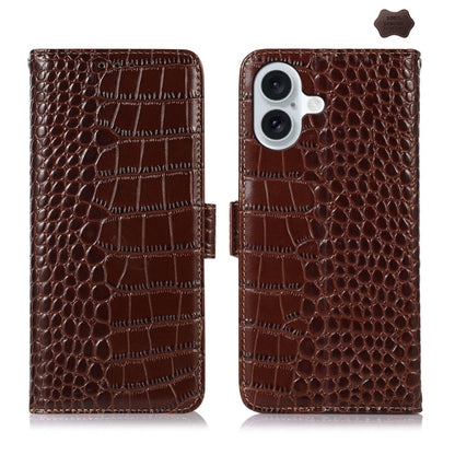 For iPhone 16 Plus Crocodile Top Layer Cowhide Leather Phone Case(Brown) - iPhone 16 Plus Cases by buy2fix | Online Shopping UK | buy2fix