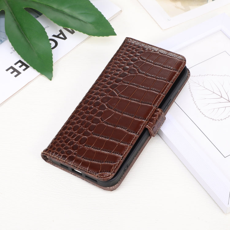 For iPhone 16 Crocodile Top Layer Cowhide Leather Phone Case(Brown) - iPhone 16 Cases by buy2fix | Online Shopping UK | buy2fix