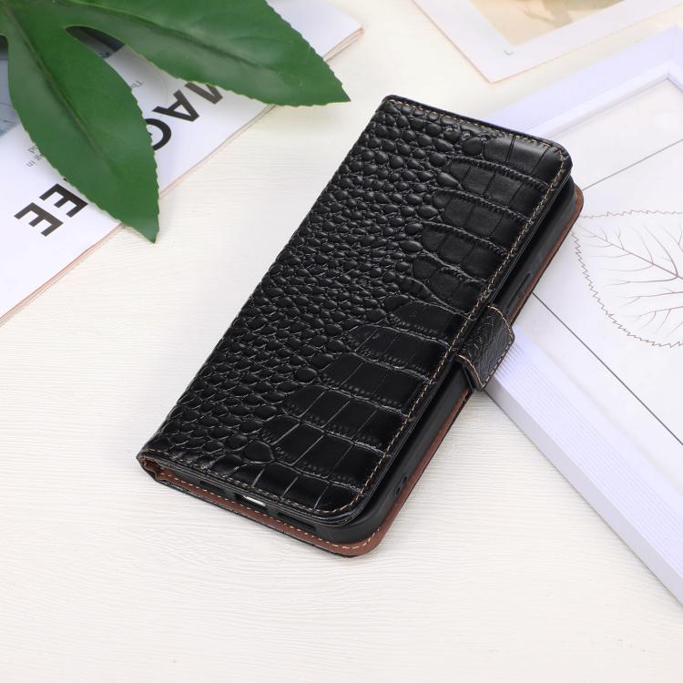 For iPhone 16e Crocodile Top Layer Cowhide Leather Phone Case(Black) - iPhone 16e Cases by buy2fix | Online Shopping UK | buy2fix