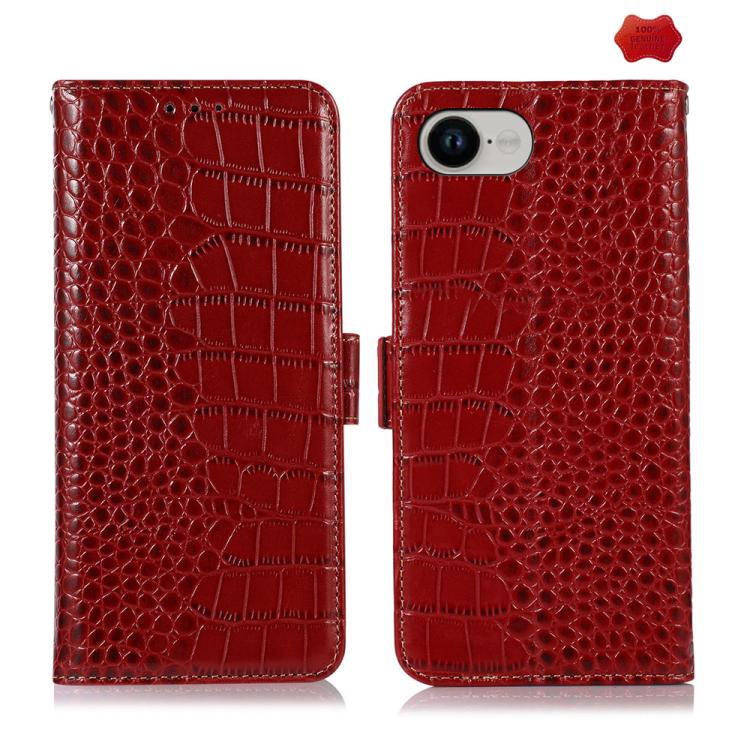 For iPhone 16e Crocodile Top Layer Cowhide Leather Phone Case(Red) - iPhone 16e Cases by buy2fix | Online Shopping UK | buy2fix