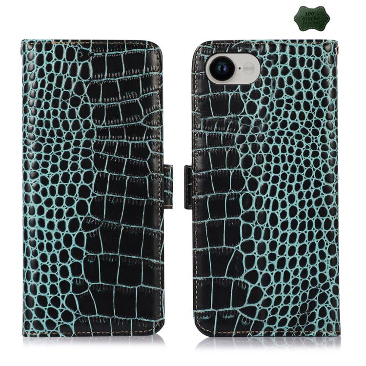 For iPhone 16e Crocodile Top Layer Cowhide Leather Phone Case(Green) - iPhone 16e Cases by buy2fix | Online Shopping UK | buy2fix
