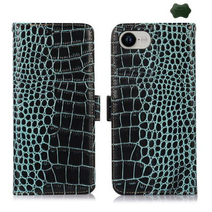 For iPhone 16e Crocodile Top Layer Cowhide Leather Phone Case(Green) - iPhone 16e Cases by buy2fix | Online Shopping UK | buy2fix