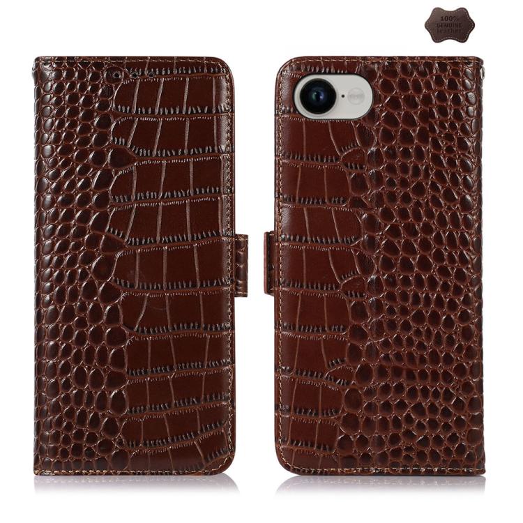 For iPhone 16e Crocodile Top Layer Cowhide Leather Phone Case(Brown) - iPhone 16e Cases by buy2fix | Online Shopping UK | buy2fix