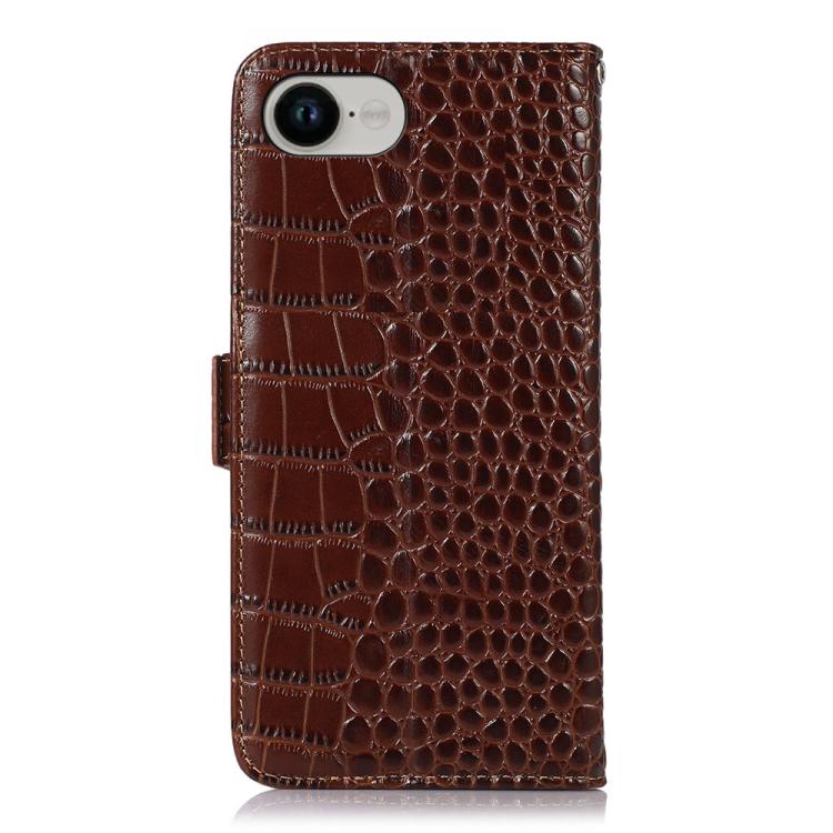 For iPhone 16e Crocodile Top Layer Cowhide Leather Phone Case(Brown) - iPhone 16e Cases by buy2fix | Online Shopping UK | buy2fix