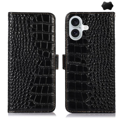 For iPhone 17 Crocodile Top Layer Cowhide Leather Phone Case(Black) - iPhone 17 Cases by buy2fix | Online Shopping UK | buy2fix