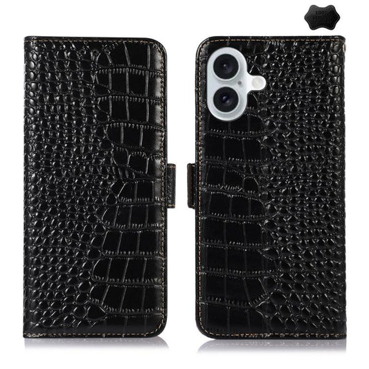 For iPhone 17 Crocodile Top Layer Cowhide Leather Phone Case(Black) - iPhone 17 Cases by buy2fix | Online Shopping UK | buy2fix
