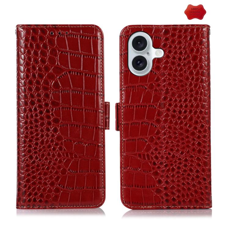 For iPhone 17 Crocodile Top Layer Cowhide Leather Phone Case(Red) - iPhone 17 Cases by buy2fix | Online Shopping UK | buy2fix