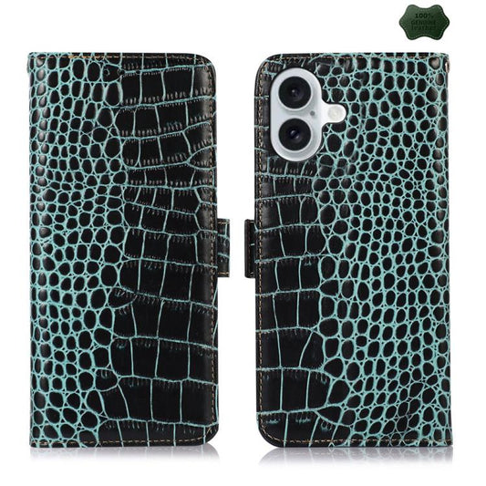 For iPhone 17 Crocodile Top Layer Cowhide Leather Phone Case(Green) - iPhone 17 Cases by buy2fix | Online Shopping UK | buy2fix