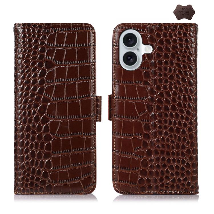 For iPhone 17 Crocodile Top Layer Cowhide Leather Phone Case(Brown) - iPhone 17 Cases by buy2fix | Online Shopping UK | buy2fix