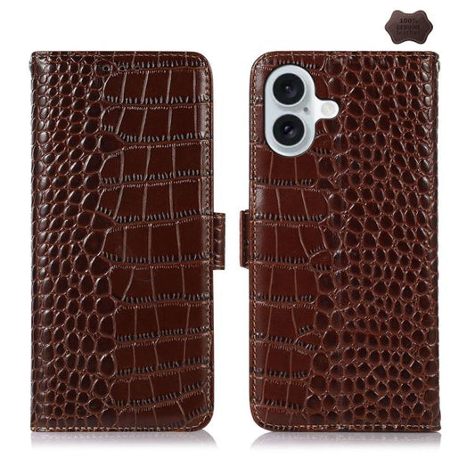 For iPhone 17 Crocodile Top Layer Cowhide Leather Phone Case(Brown) - iPhone 17 Cases by buy2fix | Online Shopping UK | buy2fix