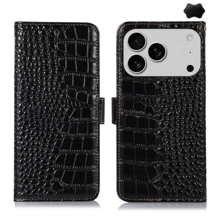 For iPhone 17 Pro Crocodile Top Layer Cowhide Leather Phone Case(Black) - iPhone 17 Pro Cases by buy2fix | Online Shopping UK | buy2fix