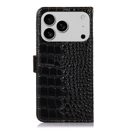 For iPhone 17 Pro Crocodile Top Layer Cowhide Leather Phone Case(Black) - iPhone 17 Pro Cases by buy2fix | Online Shopping UK | buy2fix