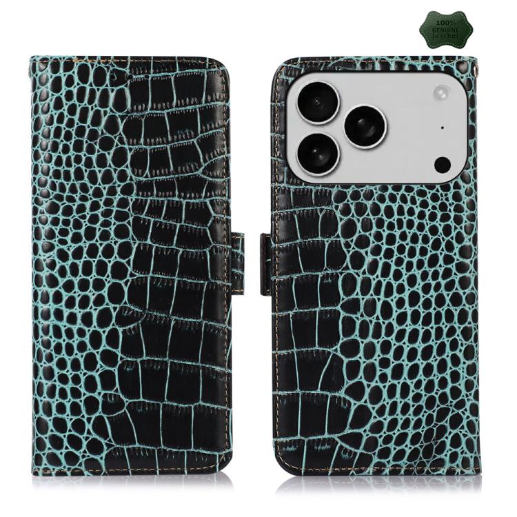 For iPhone 17 Pro Crocodile Top Layer Cowhide Leather Phone Case(Green) - iPhone 17 Pro Cases by buy2fix | Online Shopping UK | buy2fix