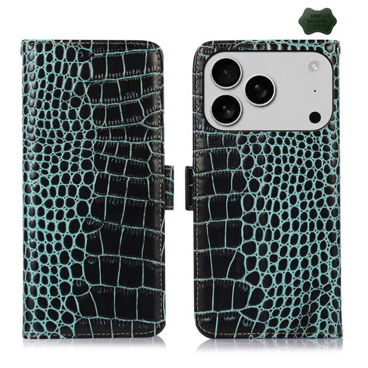 For iPhone 17 Pro Crocodile Top Layer Cowhide Leather Phone Case(Green) - iPhone 17 Pro Cases by buy2fix | Online Shopping UK | buy2fix