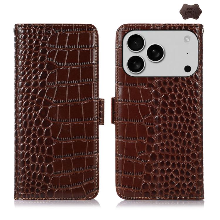 For iPhone 17 Pro Crocodile Top Layer Cowhide Leather Phone Case(Brown) - iPhone 17 Pro Cases by buy2fix | Online Shopping UK | buy2fix