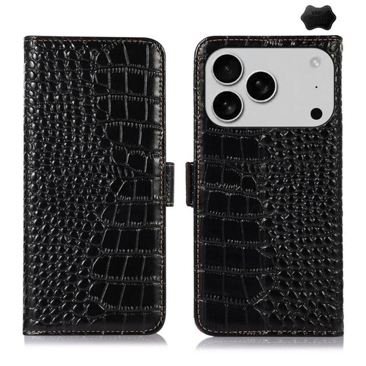For iPhone 17 Pro Max Crocodile Top Layer Cowhide Leather Phone Case(Black) - iPhone 17 Pro Max Cases by buy2fix | Online Shopping UK | buy2fix