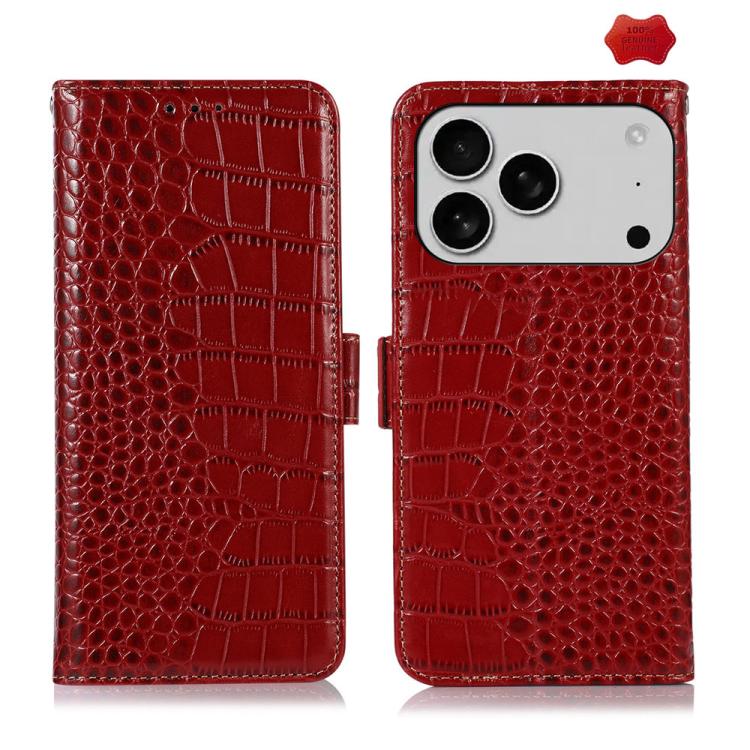 For iPhone 17 Pro Max Crocodile Top Layer Cowhide Leather Phone Case(Red) - iPhone 17 Pro Max Cases by buy2fix | Online Shopping UK | buy2fix