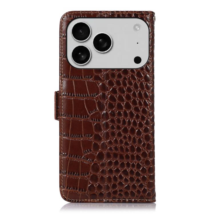 For iPhone 17 Pro Max Crocodile Top Layer Cowhide Leather Phone Case(Brown) - iPhone 17 Pro Max Cases by buy2fix | Online Shopping UK | buy2fix