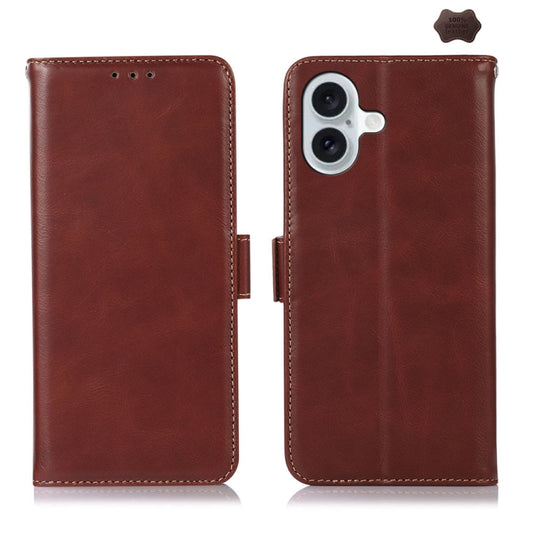 For iPhone 16 Plus Crazy Horse Top Layer Cowhide Leather Phone Case(Brown) by buy2fix