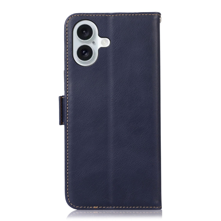 For iPhone 16 Crazy Horse Top Layer Cowhide Leather Phone Case(Blue) by buy2fix