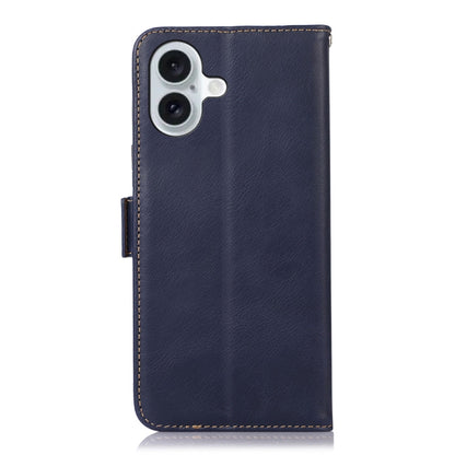 For iPhone 16 Crazy Horse Top Layer Cowhide Leather Phone Case(Blue) by buy2fix