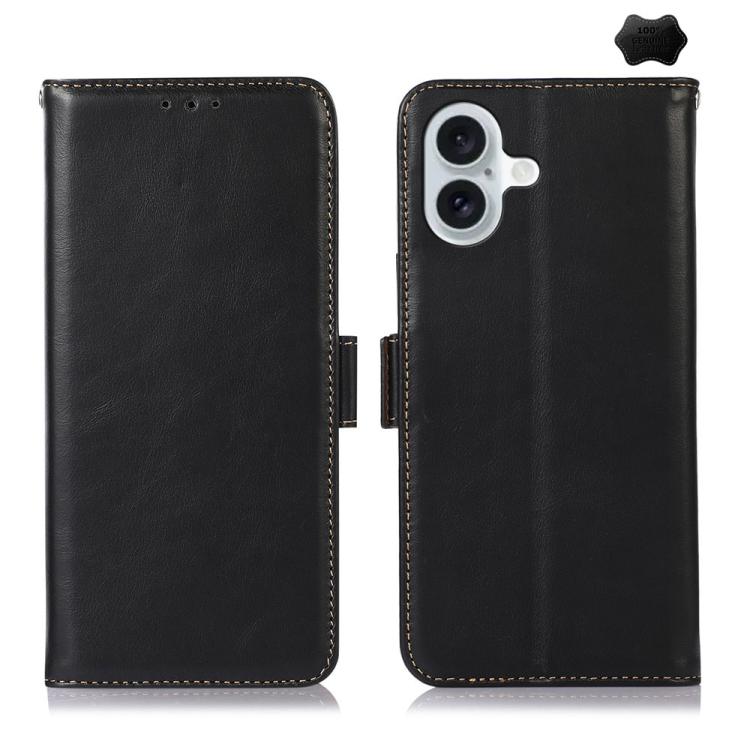 For iPhone 17 Crazy Horse Top Layer Cowhide Leather Phone Case(Black) - iPhone 17 Cases by buy2fix | Online Shopping UK | buy2fix