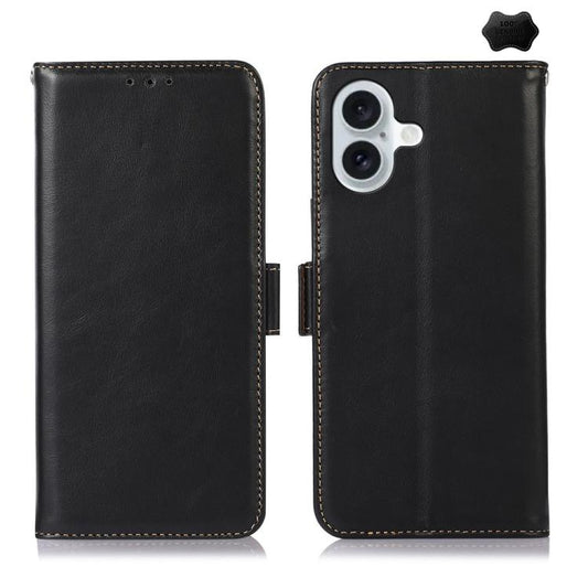 For iPhone 17 Crazy Horse Top Layer Cowhide Leather Phone Case(Black) - iPhone 17 Cases by buy2fix | Online Shopping UK | buy2fix