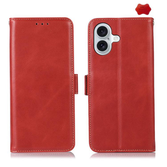 For iPhone 17 Crazy Horse Top Layer Cowhide Leather Phone Case(Red)