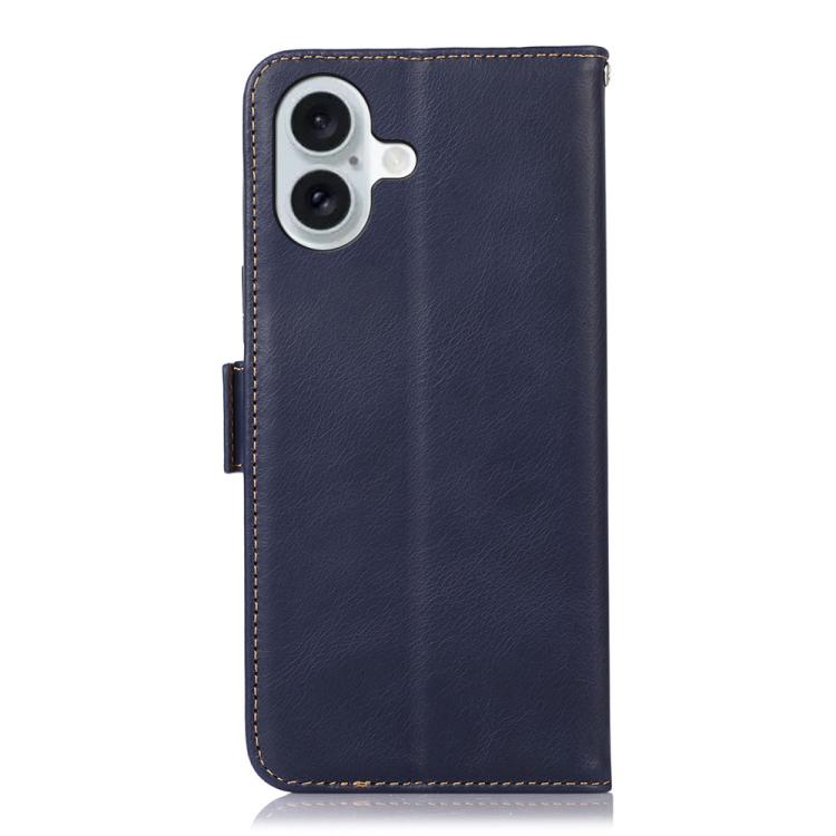 For iPhone 17 Crazy Horse Top Layer Cowhide Leather Phone Case(Blue) - iPhone 17 Cases by buy2fix | Online Shopping UK | buy2fix