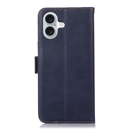 For iPhone 17 Crazy Horse Top Layer Cowhide Leather Phone Case(Blue) - iPhone 17 Cases by buy2fix | Online Shopping UK | buy2fix