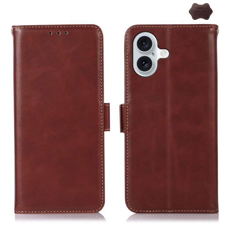 For iPhone 17 Crazy Horse Top Layer Cowhide Leather Phone Case(Brown) - iPhone 17 Cases by buy2fix | Online Shopping UK | buy2fix
