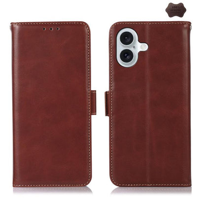 For iPhone 17 Crazy Horse Top Layer Cowhide Leather Phone Case(Brown) - iPhone 17 Cases by buy2fix | Online Shopping UK | buy2fix