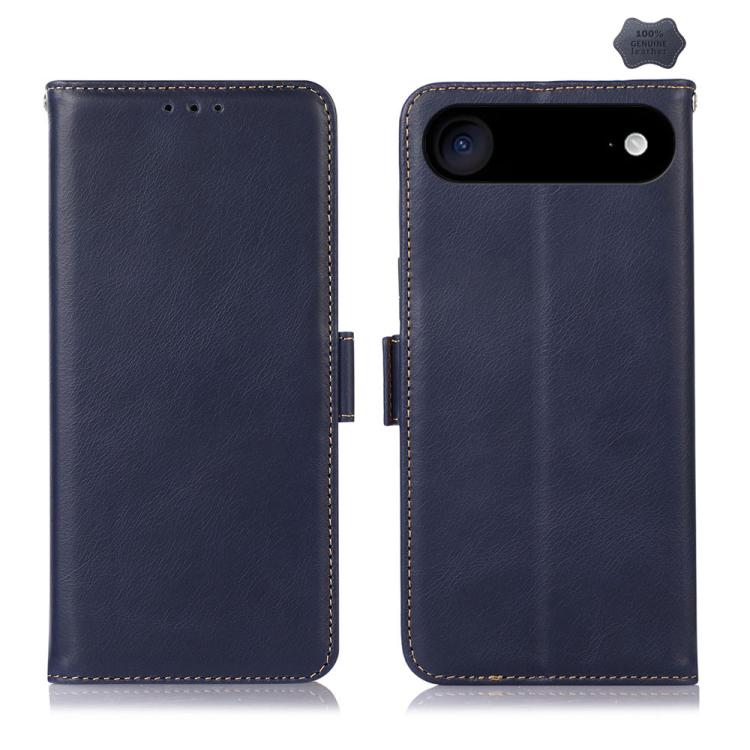 For iPhone 17 Air Crazy Horse Top Layer Cowhide Leather Phone Case(Blue) - iPhone 17 Air Cases by buy2fix | Online Shopping UK | buy2fix