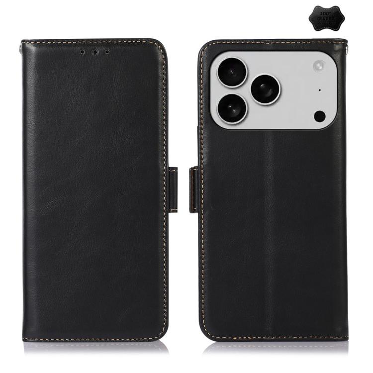 For iPhone 17 Pro Crazy Horse Top Layer Cowhide Leather Phone Case(Black) - iPhone 17 Pro Cases by buy2fix | Online Shopping UK | buy2fix