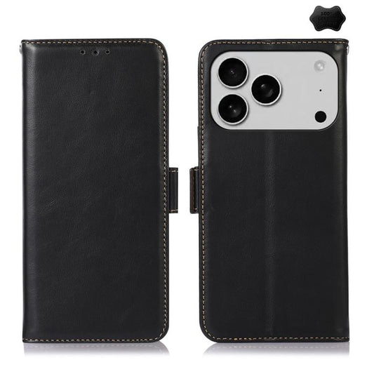 For iPhone 17 Pro Crazy Horse Top Layer Cowhide Leather Phone Case(Black) - iPhone 17 Pro Cases by buy2fix | Online Shopping UK | buy2fix