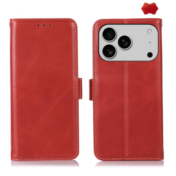 For iPhone 17 Pro Crazy Horse Top Layer Cowhide Leather Phone Case(Red) - iPhone 17 Pro Cases by buy2fix | Online Shopping UK | buy2fix