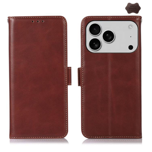 For iPhone 17 Pro Max Crazy Horse Top Layer Cowhide Leather Phone Case(Brown) - iPhone 17 Pro Max Cases by buy2fix | Online Shopping UK | buy2fix