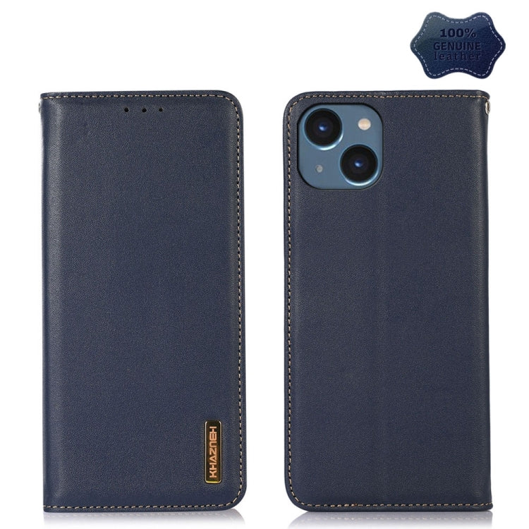 For iPhone 15 KHAZNEH Nappa Top Layer Cowhide Leather Phone Case(Blue) - iPhone 15 Cases by buy2fix | Online Shopping UK | buy2fix