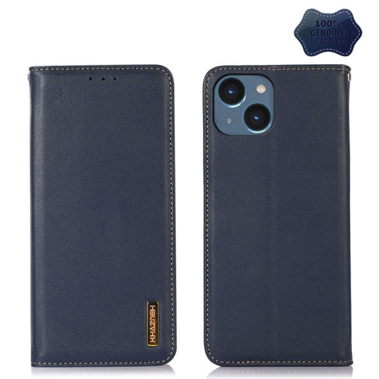 For iPhone 15 Plus KHAZNEH Nappa Top Layer Cowhide Leather Phone Case(Blue) - iPhone 15 Plus Cases by buy2fix | Online Shopping UK | buy2fix
