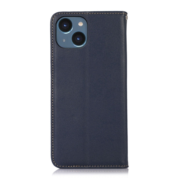 For iPhone 15 Plus KHAZNEH Nappa Top Layer Cowhide Leather Phone Case(Blue) - iPhone 15 Plus Cases by buy2fix | Online Shopping UK | buy2fix