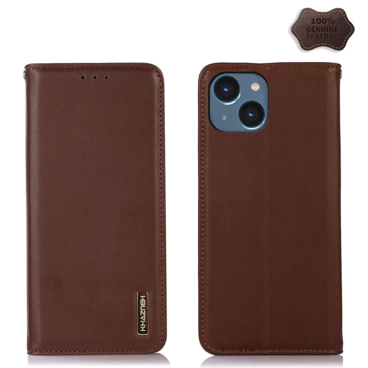 For iPhone 15 Plus KHAZNEH Nappa Top Layer Cowhide Leather Phone Case(Brown) - iPhone 15 Plus Cases by buy2fix | Online Shopping UK | buy2fix