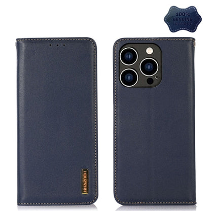 For iPhone 15 Pro KHAZNEH Nappa Top Layer Cowhide Leather Phone Case(Blue) - iPhone 15 Pro Cases by buy2fix | Online Shopping UK | buy2fix