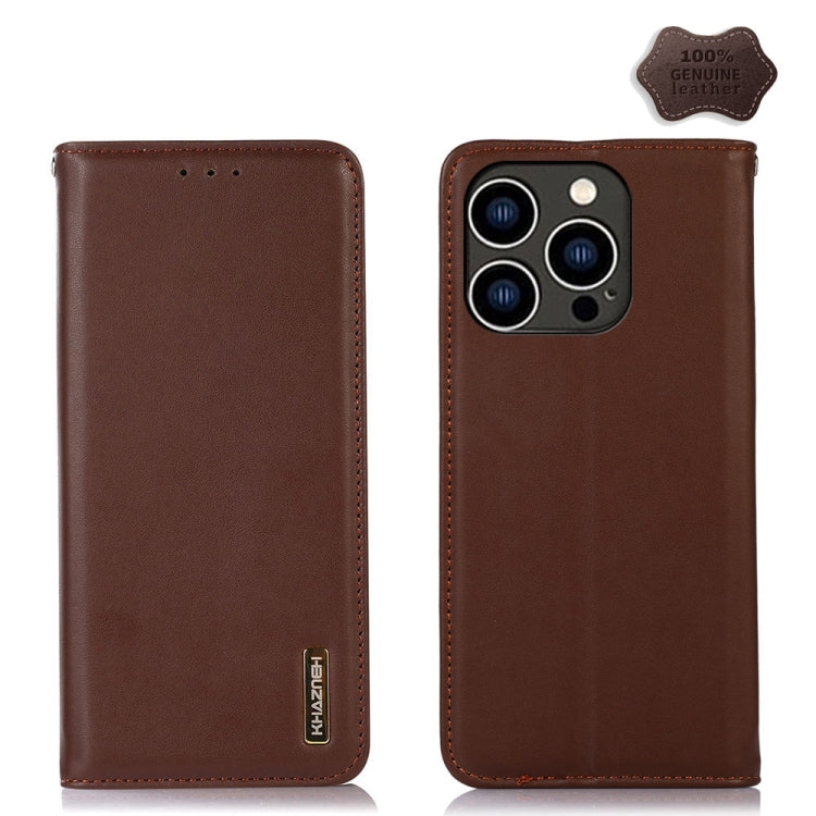 For iPhone 15 Pro Max KHAZNEH Nappa Top Layer Cowhide Leather Phone Case(Brown) - iPhone 15 Pro Max Cases by buy2fix | Online Shopping UK | buy2fix