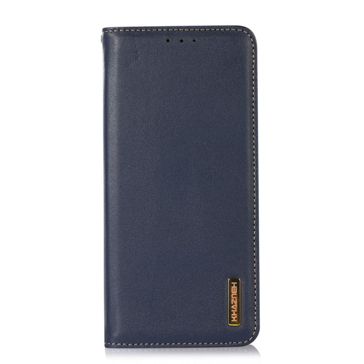 For iPhone 16e KHAZNEH Nappa Top Layer Cowhide Leather Phone Case(Blue) - iPhone 16e Cases by buy2fix | Online Shopping UK | buy2fix