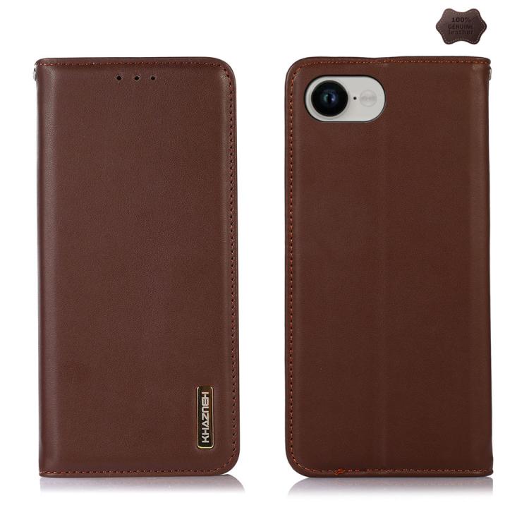 For iPhone 16e KHAZNEH Nappa Top Layer Cowhide Leather Phone Case(Brown) - iPhone 16e Cases by buy2fix | Online Shopping UK | buy2fix