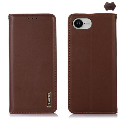 For iPhone 16e KHAZNEH Nappa Top Layer Cowhide Leather Phone Case(Brown) - iPhone 16e Cases by buy2fix | Online Shopping UK | buy2fix